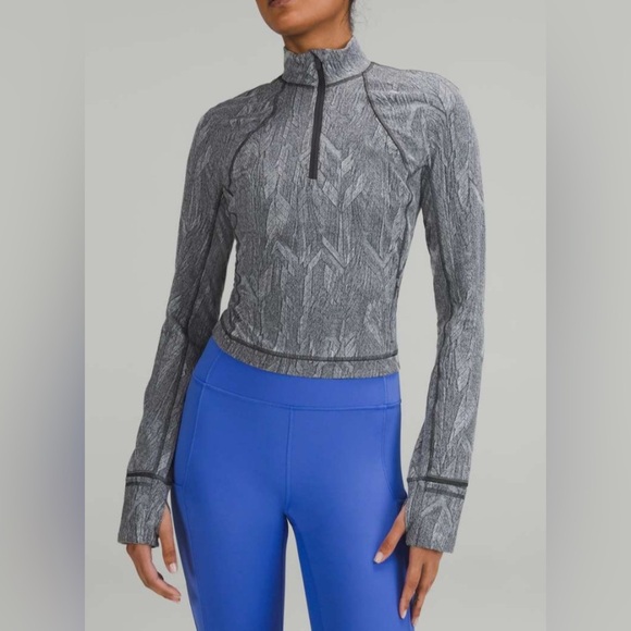 Lululemon Its Rulu Run Cropped Half Zip Chevron Mini Jacquard Starlight Size 6 - Picture 1 of 7